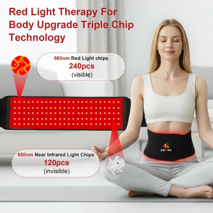 Red Light Therapy for Body,120 LEDs Infrared Light Therapy Wrap Belt for Waist,Upgraded 3 in 1 Led Beads,660nm Red Light &850nm Near Infrared Light Device for Back with Timer 120LEDS