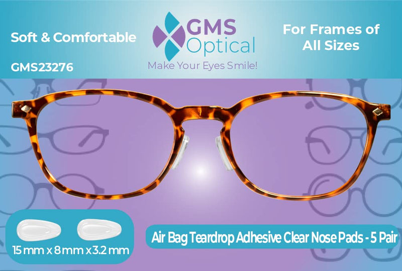 [Australia] - GMS Optical® 3.2mm Extra-Thick / 15mm Medium-Length - Adhesive Air Bag Teardrop Anti-Slip Silicone Nose Pad Reduce pressure and prevent slipping for Glasses, Eyeglasses, Sunglasses (5 Pair)(Clear) 5 Pair Clear 