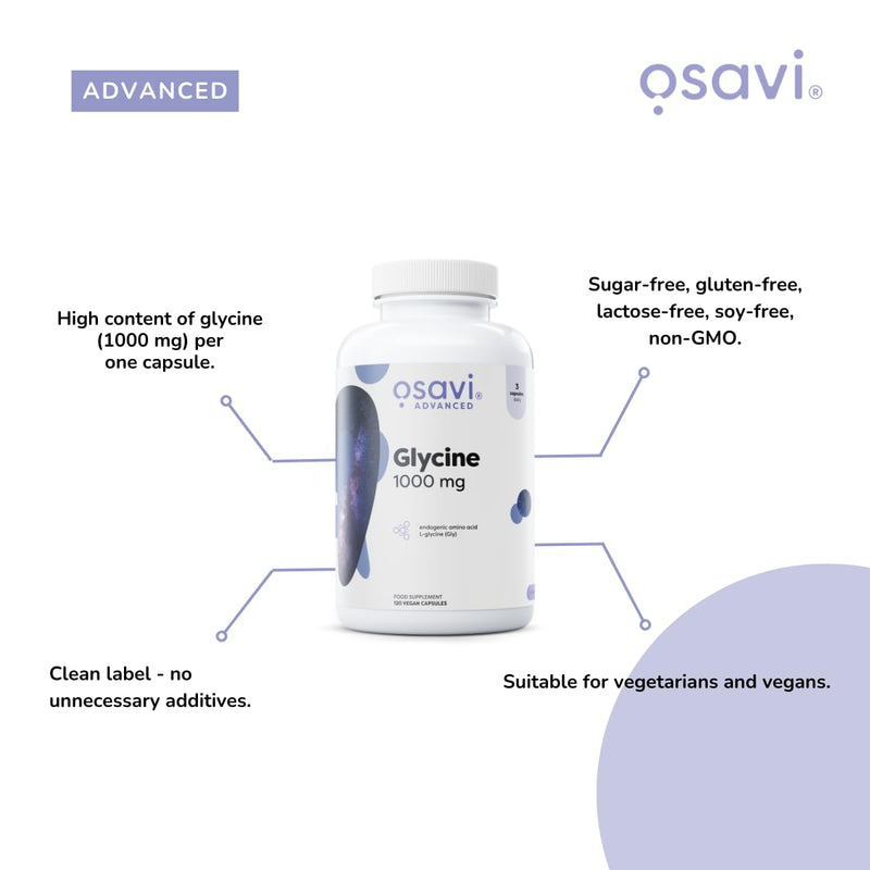 Osavi Glycine 1000mg – 120 Vegan Capsules | High–Potency Glycine for Cognitive & Sleep Support
