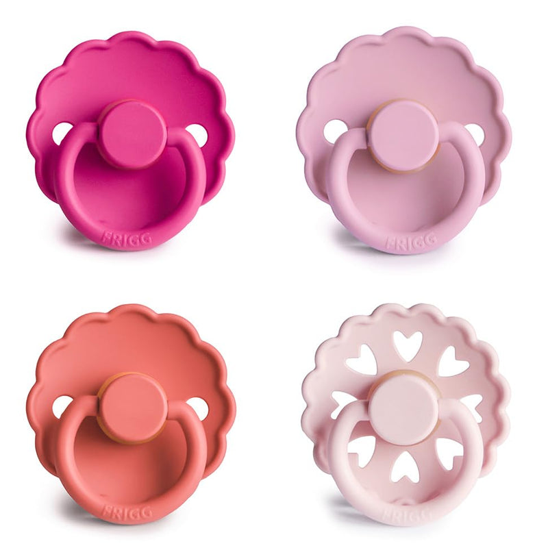[Australia] - FRIGG Natural Rubber Baby Pacifier 4-Pack Rosy Romance | Made in Denmark | BPA-Free (6-18 Months) Size 2 