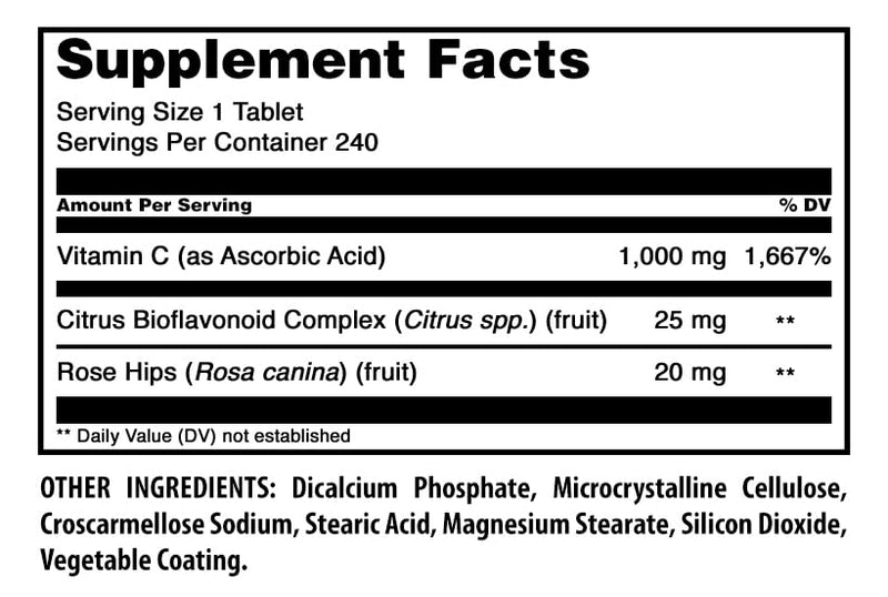 Amazing Formulas Vitamin C with Rose Hips and Citrus Bioflavonoids | 240 Tablets Supplement | Non-GMO | Gluten Free | Made in USA