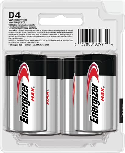 Energizer D Batteries, Premium D Cell Batteries Alkaline, 4 Count 4 Count (Pack of 1)