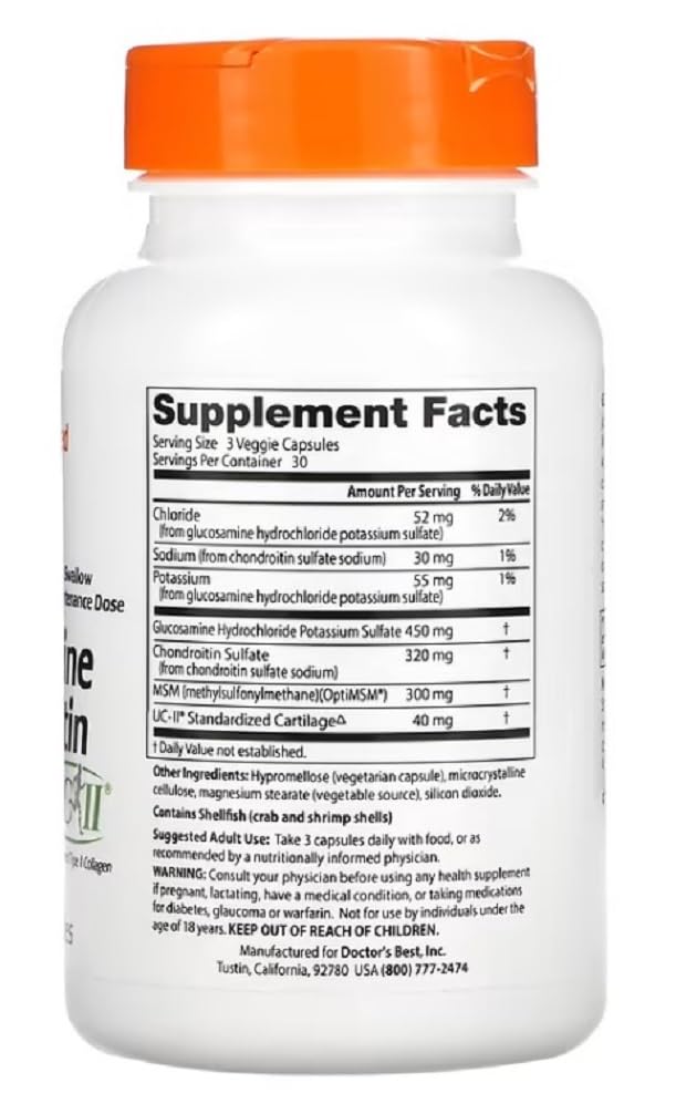 DoctorsBEST Doctor's Best - Glucosamine Chondroitin MSM + UC-II | Support for Joint Health - 90 Vegan Capsules