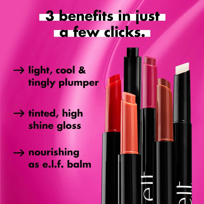 e.l.f. Pout Clout Lip Plumping Pen, Nourishing Lip Balm For Sheer Color & Shine, Plumps & Moisturizes, Vegan & Cruelty-Free, Pinky Out