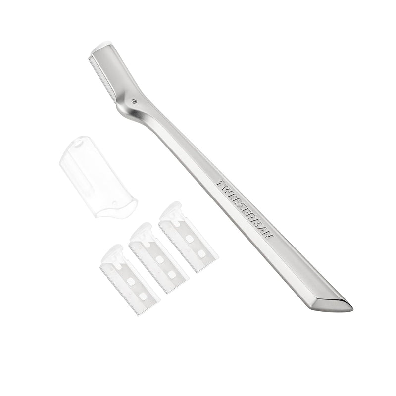 Tweezerman Eyebrow Razor with 3 Replacement Blades and Safety Cap (Stainless Steel) Stainless Steel Brow Razor