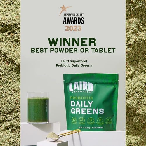 [Australia] - Laird Superfood Prebiotic Daily Greens Powder – Essential Vitamins & Minerals - Prebiotic Fiber, Adaptogen and Fruits & Vegetables – Supports Gut Health – Non-GMO, Vegan - 14.8 oz Bag, Pack of 1 Prebiotic Daily Greens Bulk 