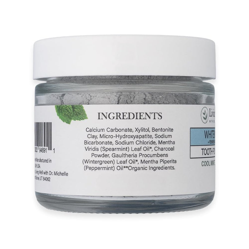 Living Well Dr. Michelle Remineralizing & Whitening Tooth Powder, Cool Mint | Fluoride-Free Hydroxyapatite Formula, Enamel Strength Support and Whitening Whitening - Cool Mint