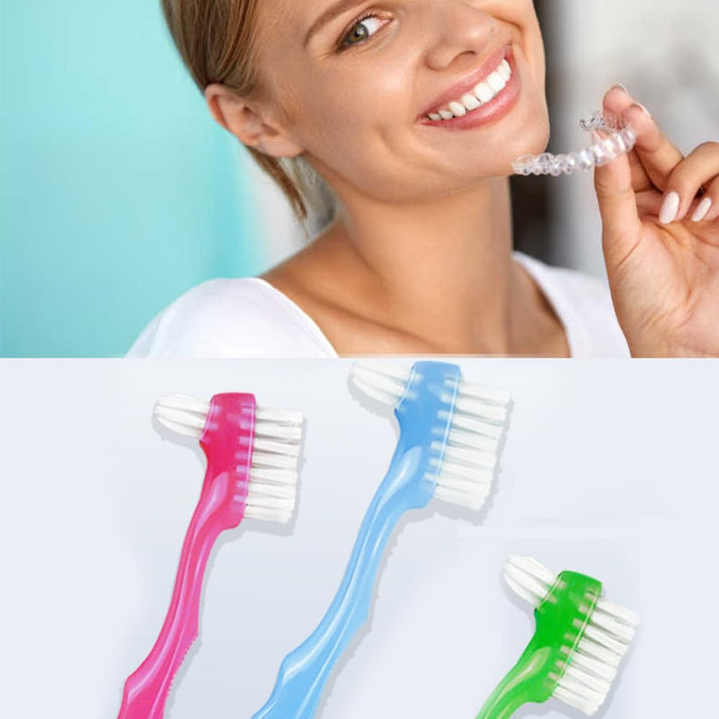 [Australia] - Visxcnu Pack of 3 Premium Hard Denture Brush, Denture Cleaning Brush, Portable Dentures, Multi-Layer Bristles for Denture Care Double-Sided Brush 