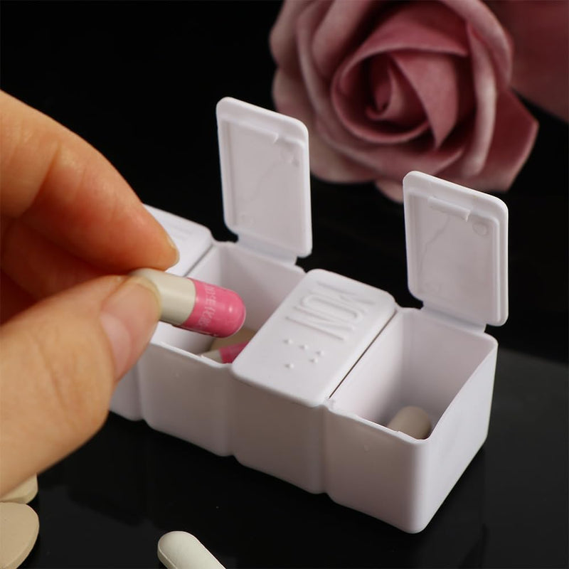 White Portable Weekly Pill Organizer, Travel Daily 7-Days Braille Pill Box Containers for Medicine Supplements Vitamin Fish Oil Personal Pill Organizers