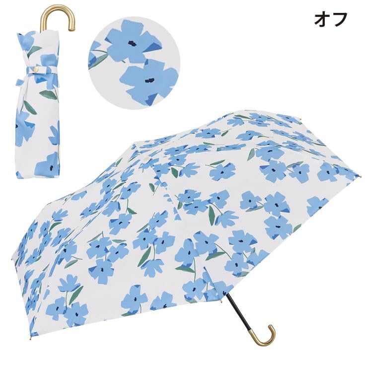 Off White Felicity Flower Mini Folding Umbrella – 11 in Compact, 0.37 lb Lightweight, 34.3 in Canopy, UV Protection, Scandinavian Floral Design, Travel Size, Water-Repellent