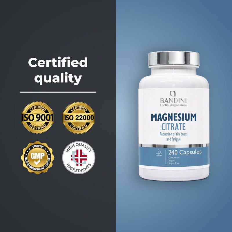 Bandini® Magnesium Citrate 1480mg of which 440mg Elemental Magnesium, 240 Capsules (4 Months) – High Absorption Vegan Supplement - Supports Energy, Reduces Tiredness & Fatigue - Non-GMO, Gluten-Free