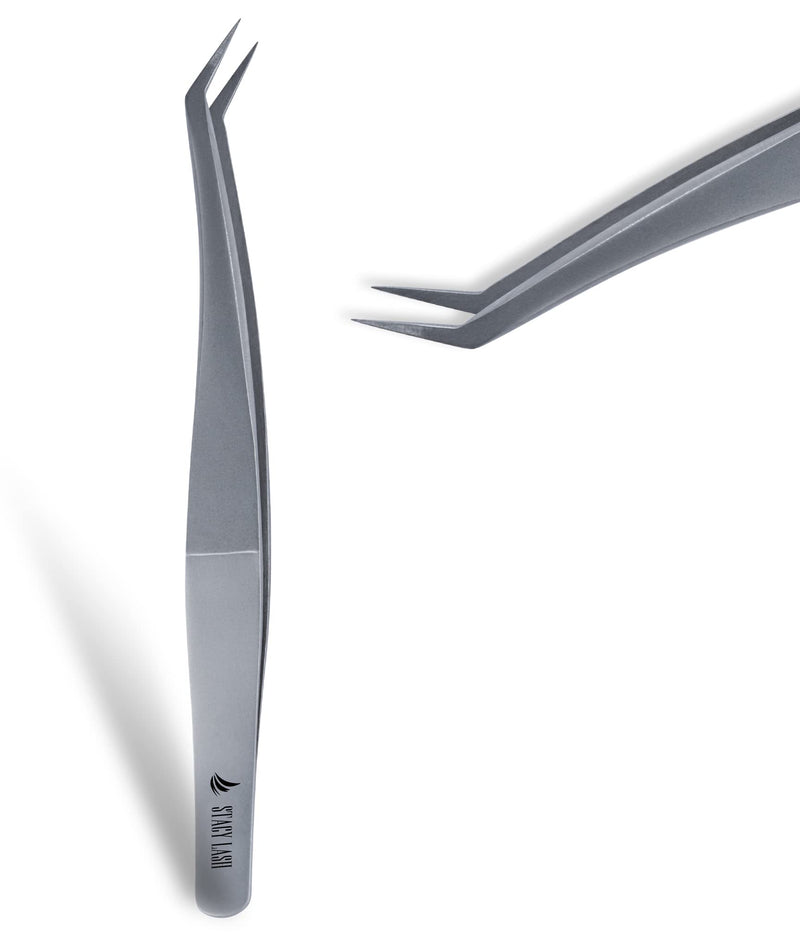 Extra Bonder & Stacy Lash STL-12 Curved L-Shaped Tweezers/Super Sealer/Prevents Adhesive Shock Polymerization/Precision Stainless Steel Tool/Angled Tips/Professional Supplies