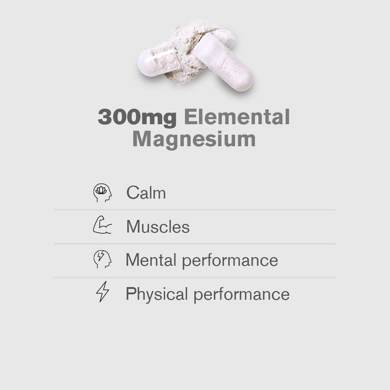 Daily Magnesium Glycinate 1500mg | Provides 300mg of Pure Elemental Magnesium | Fatigue, Mood and Muscle Recovery | 60 Vegan Capsules | Two-A-Day