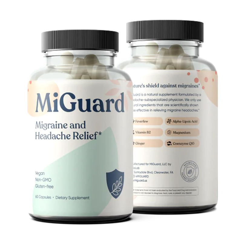 Migraine Supplement – Natural Supplements for Migraine Headaches | 60 Capsules · Migraine vitamins: Magnesium, Riboflavin B2, CoQ10, Feverfew, Ginger · Vegan · Non-GMO · GMP-Certified