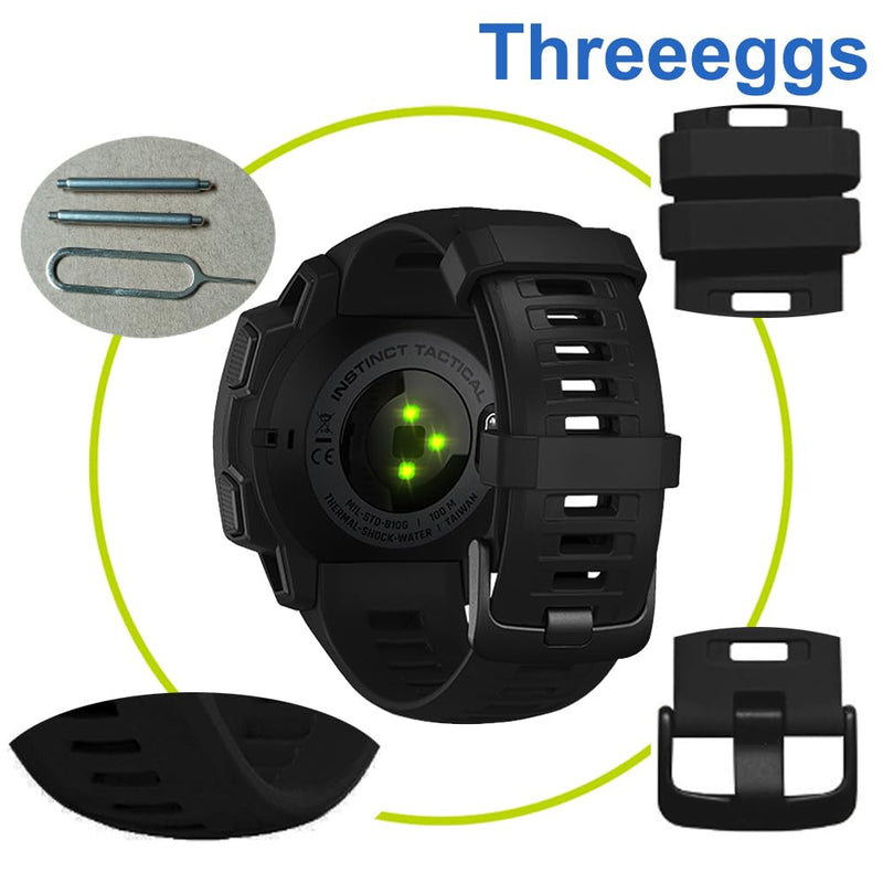 [Australia] - Replacement Band Compatible with Garmin Instinct, 22mm Smartwatch Accessory Wrist Soft Silicone Band Strap for Garmin Instinct 2 / Instinct Esports/Solar/Tide/Tactical Black 