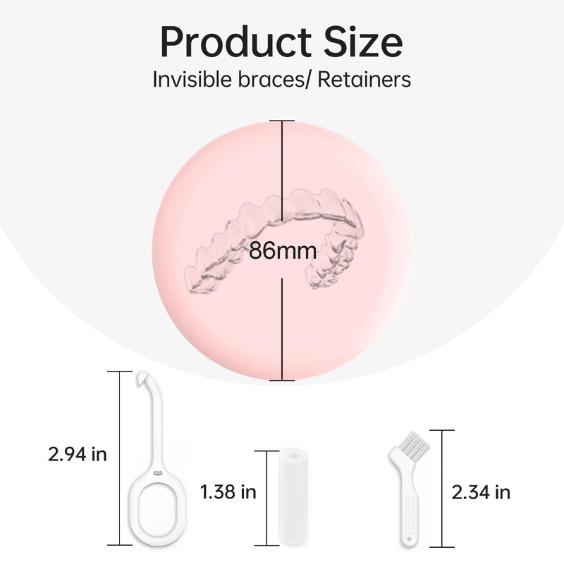 [Australia] - Retainer Case, Compatible with Invisalign, Cute Orthodontic Slim Aligner Case with Removal Tool and Brush, Pink Circle - Pink 