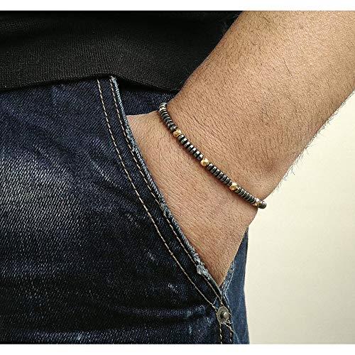 Men Handmade Hematite Powerful Small Beads Bracelet Energy Matte Black Tiny Stone Beaded Bracelets Simple Lucky Style Gift