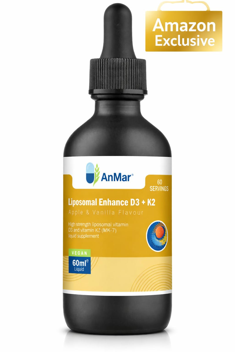 AnMar® Liposomal Vitamin D3 + K2 Liquid – High Strength 4000 IU D3 with MK-7 Vitamin K2 – Apple & Vanilla Flavour Liposomal Vitamin Drops – 60ml (60 Servings)
