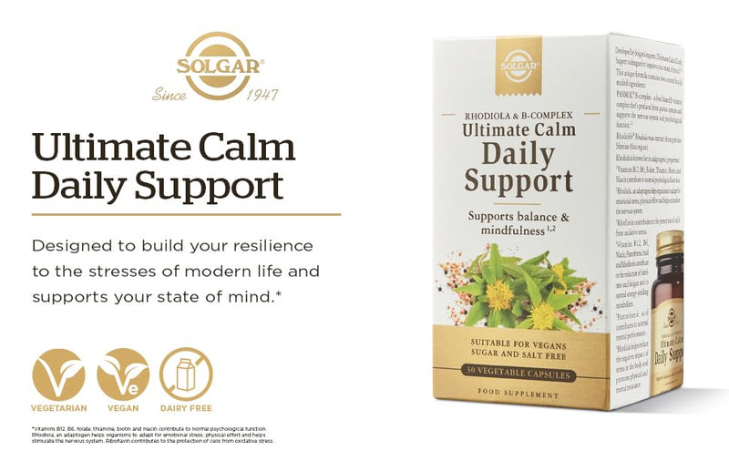 Solgar Ultimate Calm Daily Support Capsules - Pack of 30 - with B-Complex and Rhodiola Extract - Supports Psychological Wellbeing and Energy Production - Vegan