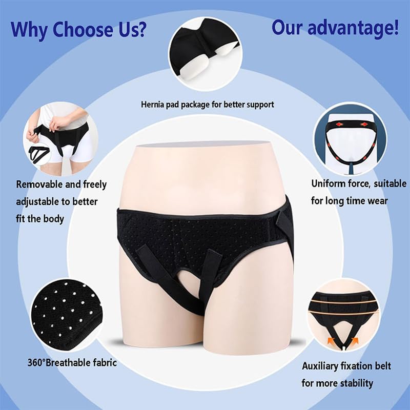 PENINSULA LOVE Hernia Belt for Men Double Inguinal Truss Hernia Support Brace with 2 Removable Compression Pads Adjustable Groin Pain Relief Waist Strap black-XL