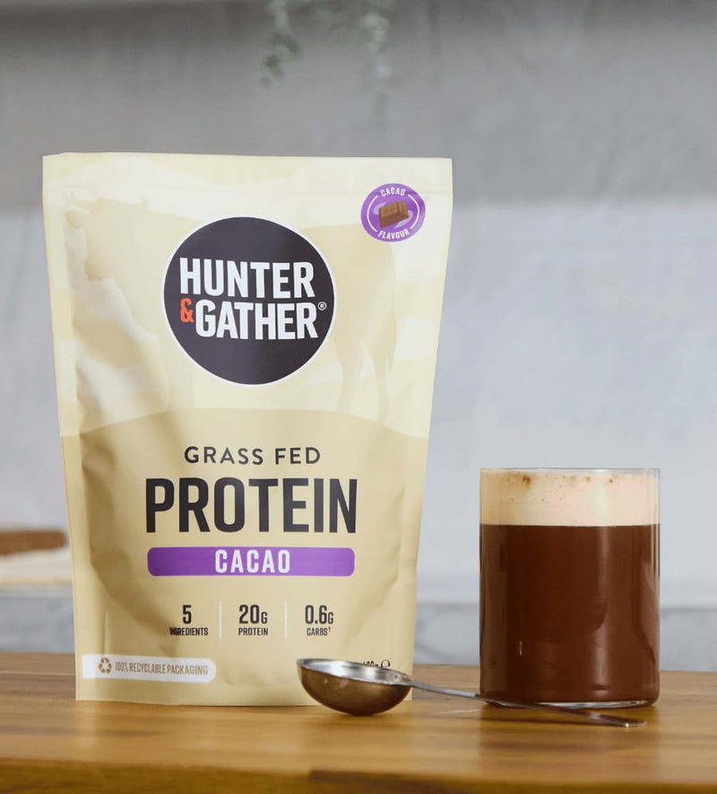 Hunter & Gather Cacao Grass Fed Beef Protein Powder 400g | 20g Protein per Serving | No Artificial Sweeteners or Fillers | Lean Muscle Growth | Dairy Free | Naturally Easy to Digest
