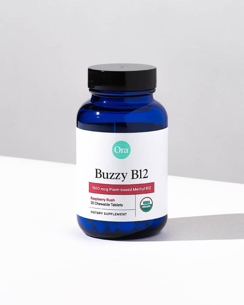 Ora Organic Vitamin B12 1500mcg - Plant-Based methylcobalamin for Adults - Natural Stimulant-Free Energy, Raspberry Flavor chewable Tablets, no Added Sugar - 30 Tablets 30 Count (Pack of 1)