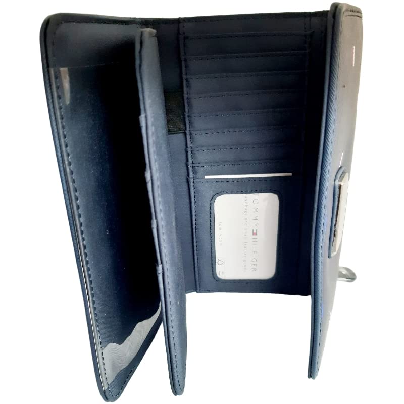 Tommy Hilfiger Zipped Wallet with Coin Holder and Card Holder for Passport and Vaccination Card, Blue, Unique, American