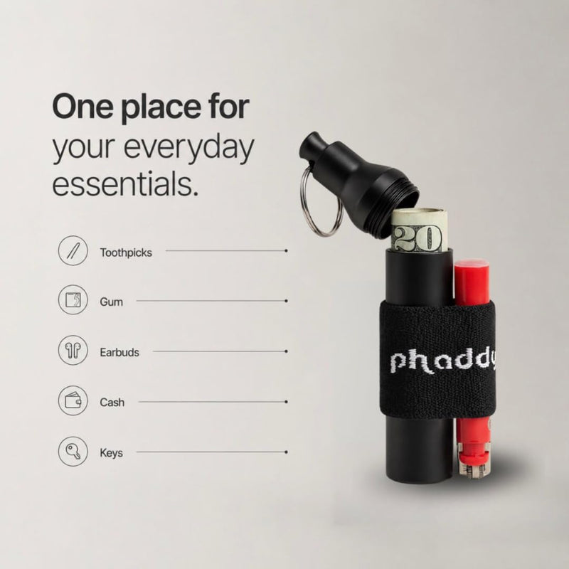 phaddy™ Keychain Container + Compression Band — Store Inside, Secure Outside | Holds Cash, Vitamins & Small Essentials (Silver, King Size) Silver