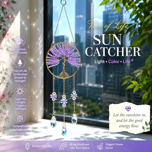 Tree of Life Crystal Sun Catchers Indoor Window Purple