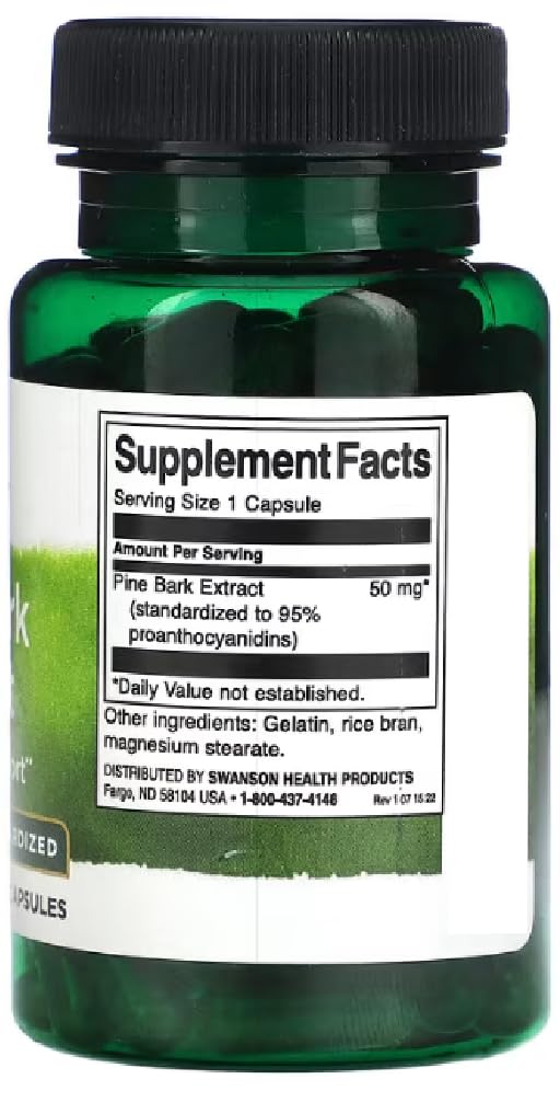 Swansons Swanson - Pine Bark Extract, 50mg | Antioxidant and Circulatory Support - 100 Capsules