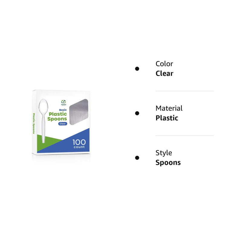 [Australia] - Comfy Package [100 Pack] Heavy Duty Disposable Clear Plastic Spoons - Plastic Silverware, Basic Cutlery for Parties, Events, and Everyday Use 
