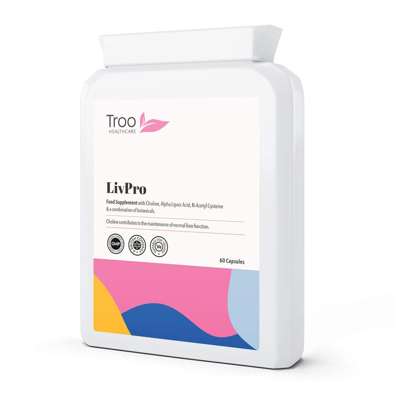 Troo Health Care LIVpro with Choline 60 Capsules - Supports The Maintenance of Normal Liver Function - Easy Swallow Daily Supplement - 2 Month Supply – Letterbox Friendly Packaging