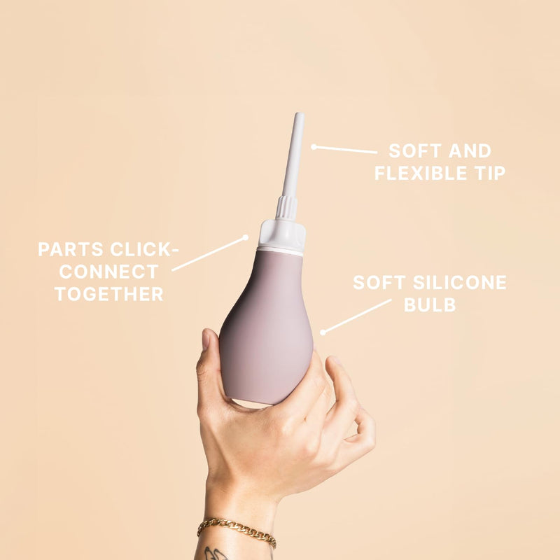[Australia] - Du Silicone Anal Enema Kit for Colon Cleansing Anal Douche for Women & Men Soft Enema Bulb with Replaceable Flexible Tips - 6oz Stone 