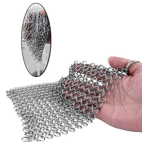 [Australia] - Cast Iron Scrubber 316 Stainless Steel Cast Iron Skillet Cleaner 8"x6" Chainmail Scrubber Scraper Chain Mail Link Scrub for Cast Iron Pre-Seasoned Pans, Griddles, BBQ Grills, and Pot Cookware Cleaning 