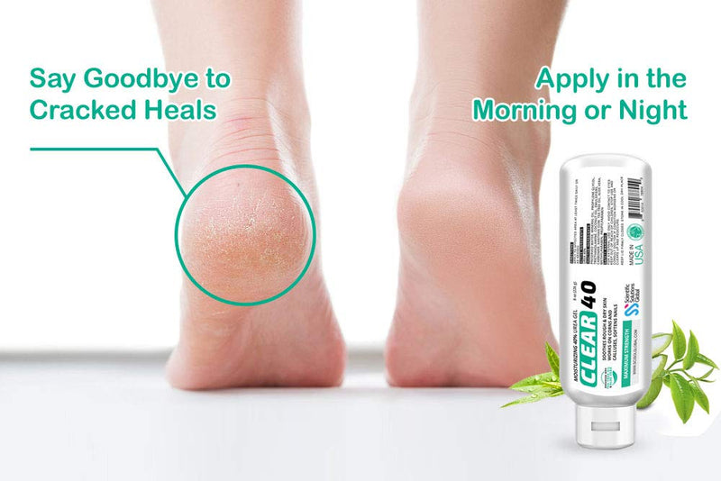 [Australia] - Clear 40, 40% Urea Gel, 8 oz w/Tea Tree & Coconut Oil, Aloe Vera Extract, Works on Calluses & Corns, Moisturizes & Softens Cracked Heels, Feet, Elbows, Hands, Nails, Superior Hydration to Urea Creams 