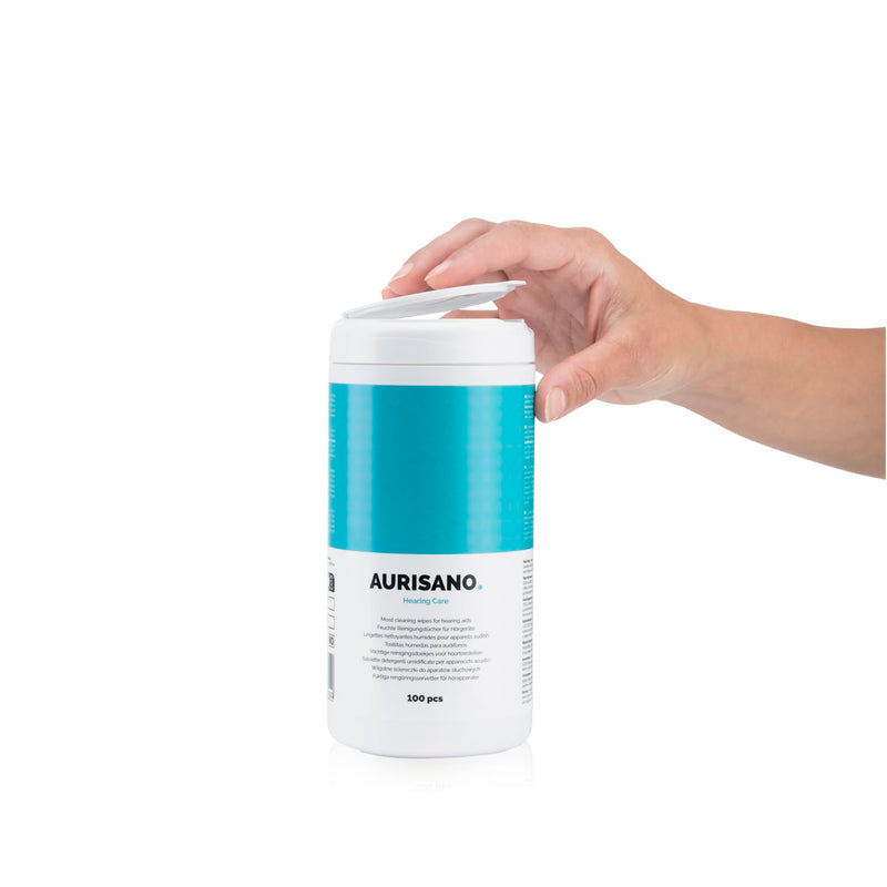 [Australia] - AURISANO hearing aid cleaning wipes - 100 hearing aid cleaning wipes in dispenser box - earwax remover - hearing aid cleaner - hearing aid accessories - for your hearing aid, hearing amplifier or hearing protection 1 