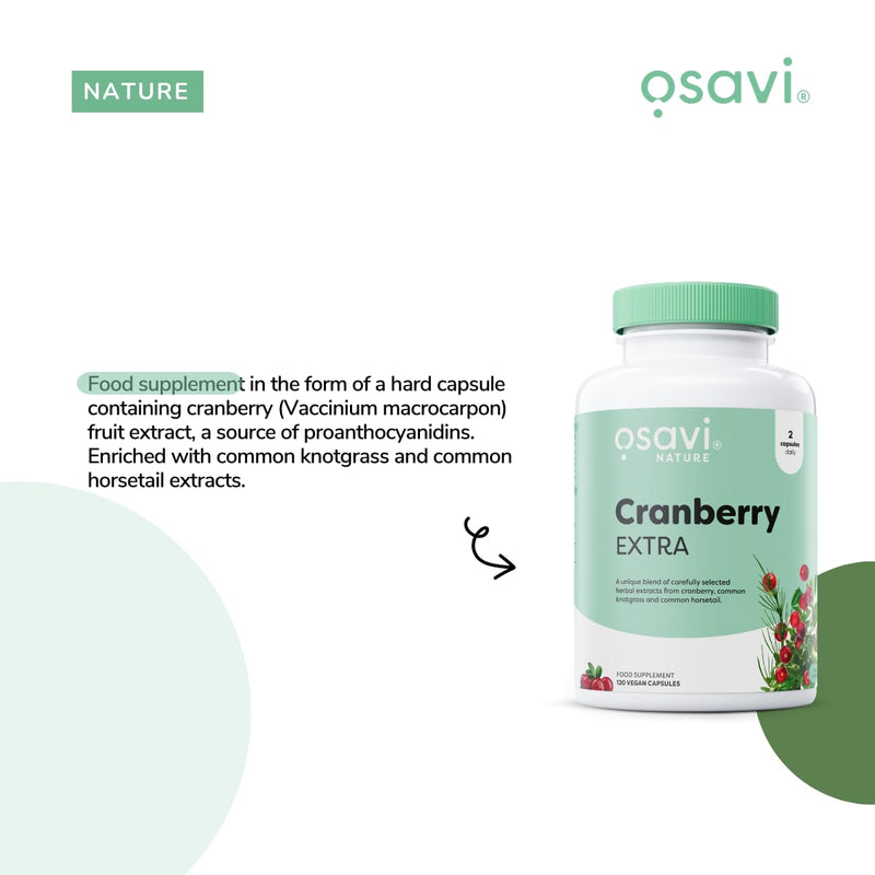 Osavi Cranberry EXTRA – 120 Vegan Capsules | Extract from cranberry (Vaccinium macrocarpon) fruit | Standardised to 40% proanthocyanidins (PACs) | Enriched with knotgrass and common horsetail extracts