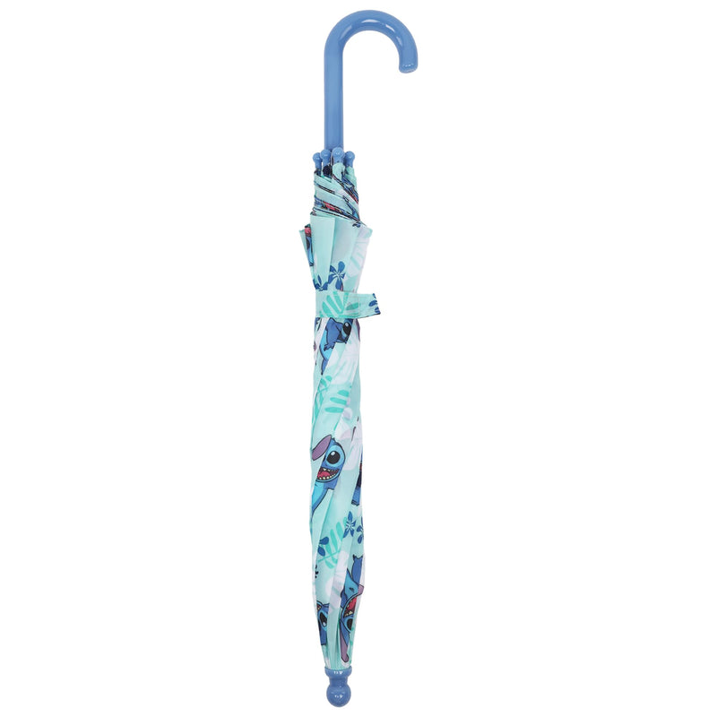 Disney Stitch Kids Umbrella, Blue | Tropical Leaf Rain with Durable Frame and Curved Handle