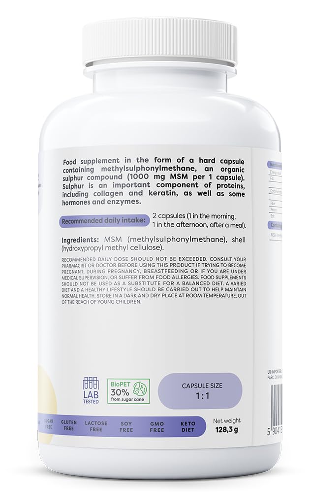 Osavi MSM, 1000 mg – 120 Vegan Capsules | Supports Joint Health & Skin Elasticity | Methylsulphonylmethane for Collagen & Keratin Production