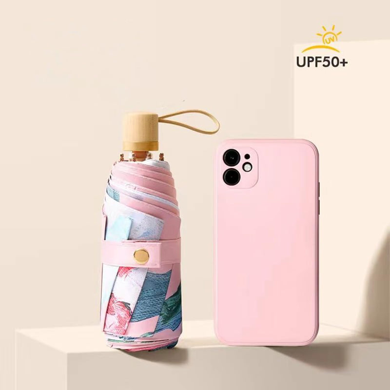 Dual-use Elegant Super Lightweight Manual Compact Travel Folding Umbrella For Rain Wind and Sun, Double-sided Printed Oil Painting Floral Umbrella UV Protection UPF50+