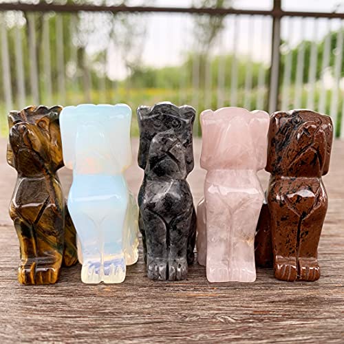 YGLINE Gemstone Crystal Dog Spirit Stone Figurine Rose Quartz