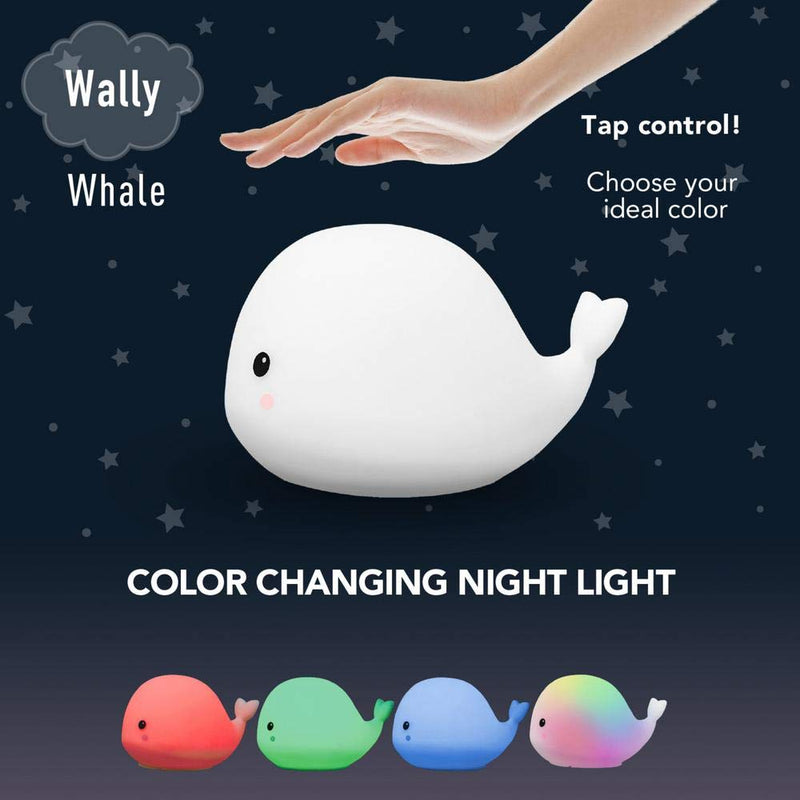 [Australia] - Globe Electric Adorable Multicolor Changing Integrated LED Rechargeable Silicone Night Light for Baby and Kids Rooms (Wally The Whale) White 