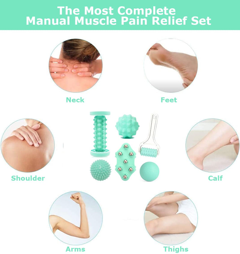 [Australia] - Foot Massage Ball & Foot Rollers 6 in 1 Set with Handheld Roller, Spiky Ball, Lacrosse Ball, Massage Roller, Steel Ball Massager for Relieve Plantar Fasciitis, Deep and Superficial 