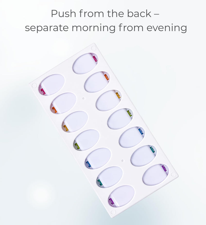Weekly Pill Organizer 2 Times a Day, 7 Day AM PM Pill Box with Easy Push Button, Separate Morning & Evening Trays, Large Capacity Medicine Organizer for Vitamins, Fish Oil & Supplements, BPA-Free