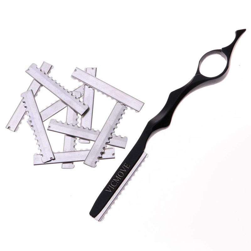 [Australia] - Professional Hair Styling Thinning Texturizing Cutting Feather Razor + 10 Replacement Blades Stainless Steel Black Color 11 Piece Set 