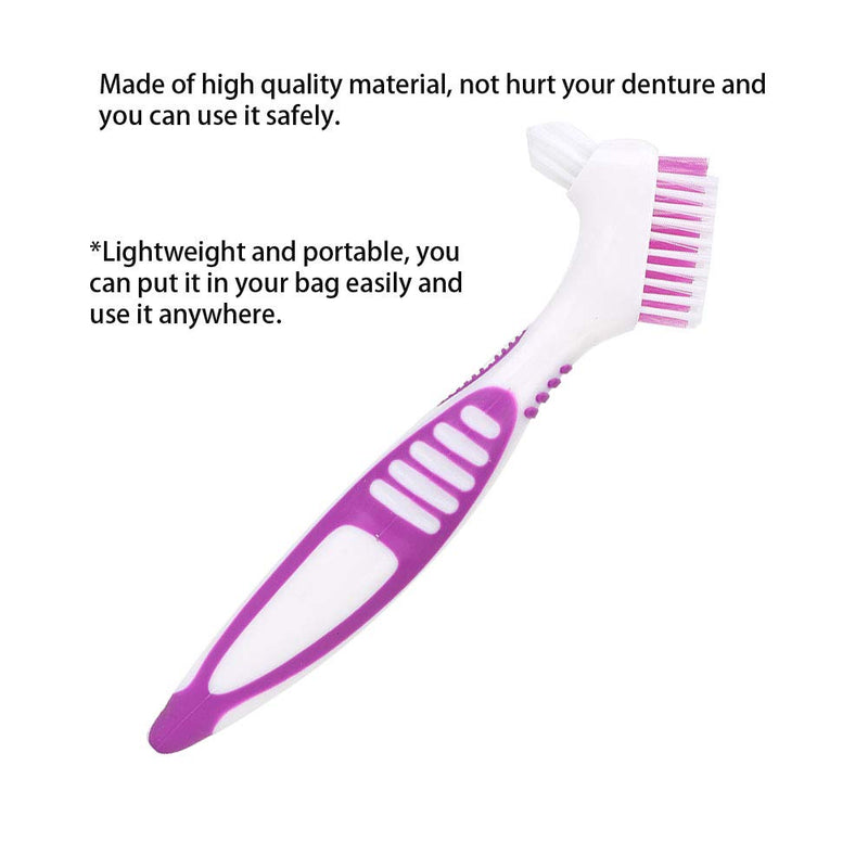 Denture Brush, Comfortable Lightweight Double-Sided Toothbrush, Purple 2Pcs Ergonomical Effective for Home Travel