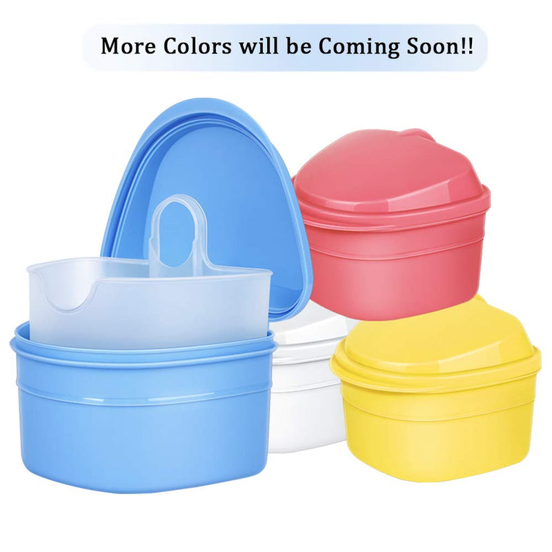 [Australia] - Denture Bath Box Cup, Complete Clean Care for Dentures, Clear Braces, Mouth Guard, Night Guard & Retainers,Traveling (Blue & White) Blue & White 