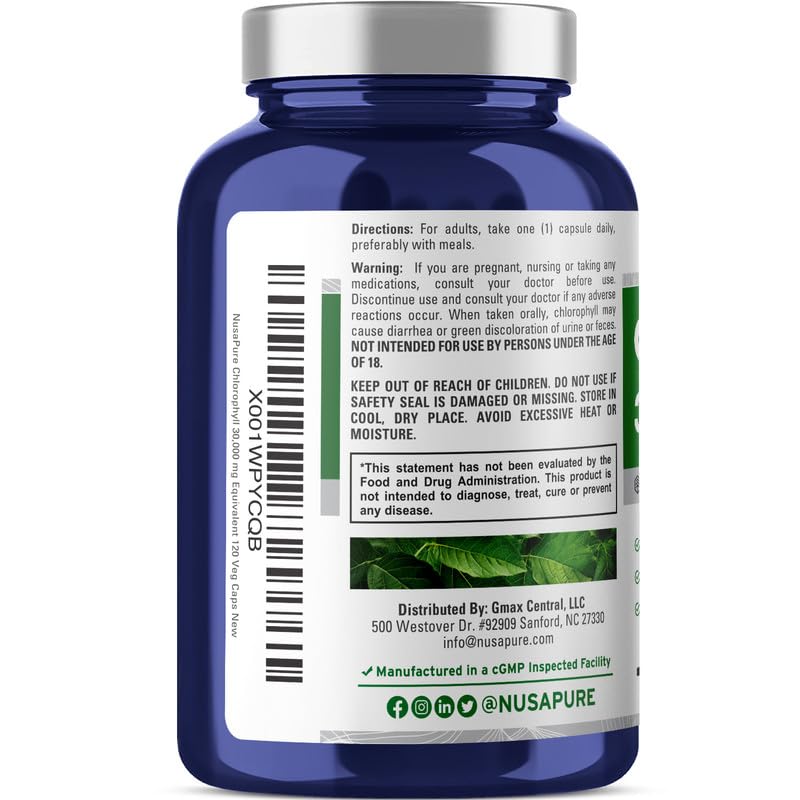 [Australia] - NusaPure Chlorophyll 30,000mg Equivalent per Capsule 120 Vegetarian Caps (Non-GMO, Vegan) 