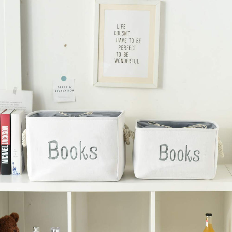 [Australia] - INough Book Basket for Kids Room, Book Storage Basket Book Organizer for Nursery Room Classroom Library Book Storage Box Collapsible Book Bins with Drawstring Closure for Cartoon Book Reading Books Large (Pack of 1) 