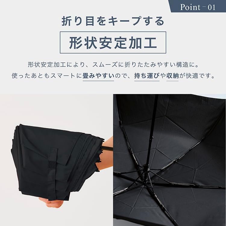 Classic Shape-Memory Folding Umbrella (Mini) Navy – Easy Fold Compact Umbrella, UV Protection, Rain & Sun Use (CS006-001-002)